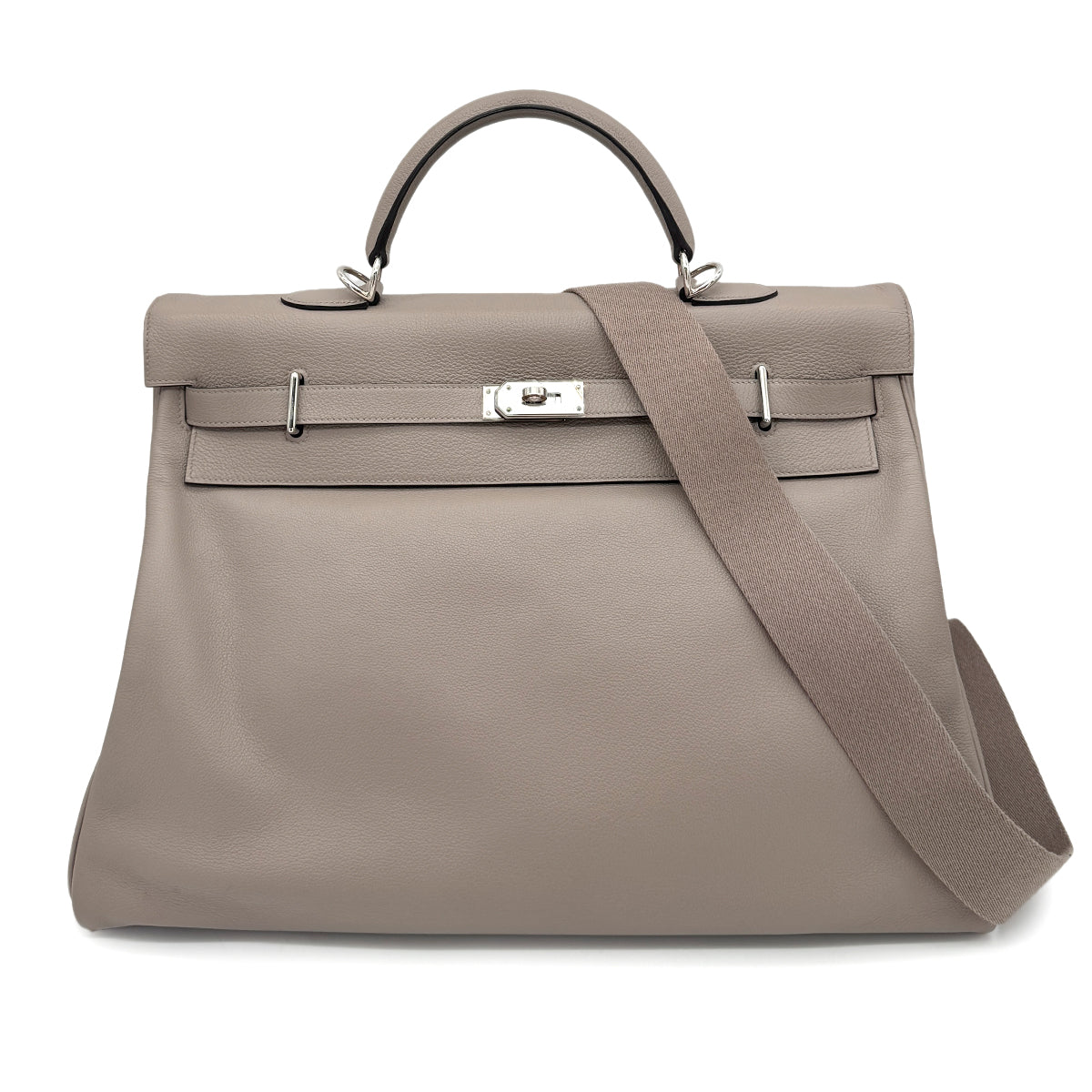 HERMES KELLY RELAX 50 GRIS TOURTERELLE TAURILLON NOVILLO HAND SHOULDER BAG Y SHW 90267765