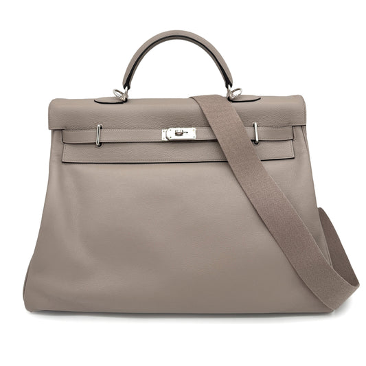 HERMES KELLY RELAX 50 GRIS TOURTERELLE TAURILLON NOVILLO HAND SHOULDER BAG Y SHW 90267765