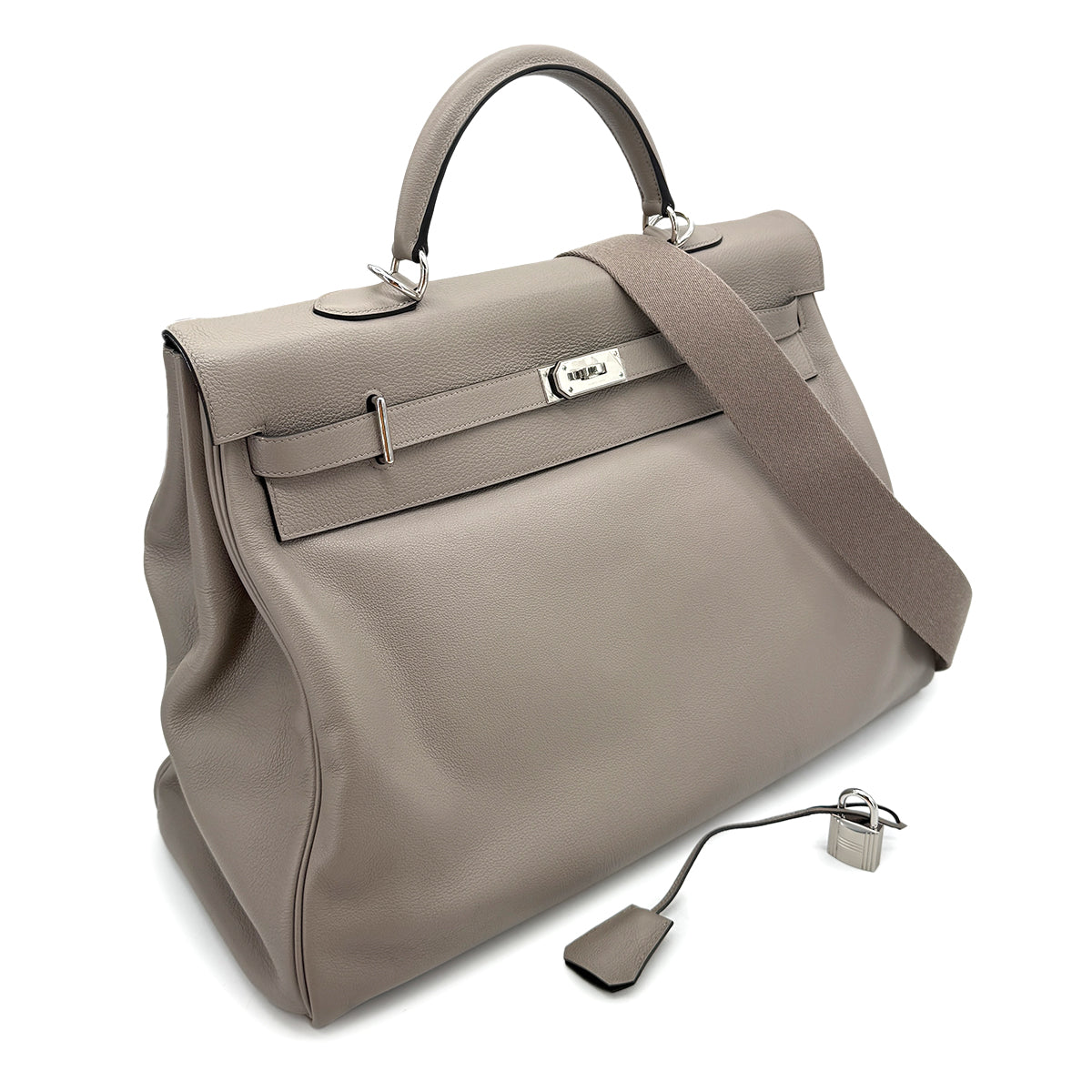 HERMES KELLY RELAX 50 GRIS TOURTERELLE TAURILLON NOVILLO HAND SHOULDER BAG Y SHW 90267765
