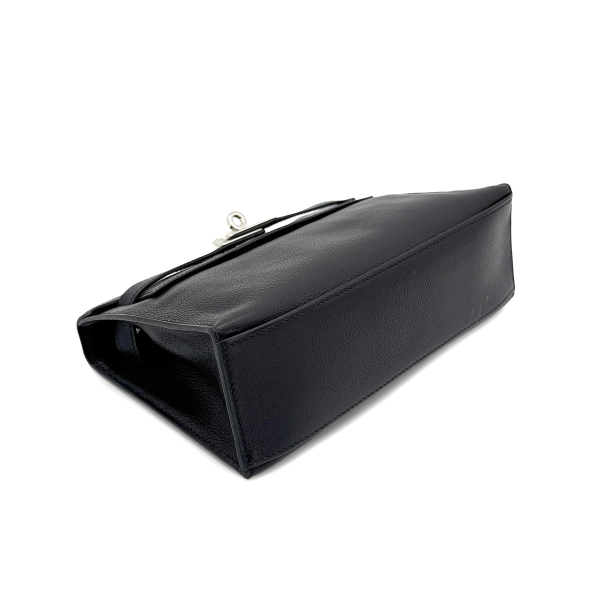 HERMES KELLY POCHETTE SELLIER BLACK EVERGRAIN HAND BAG □H SHW 90267766