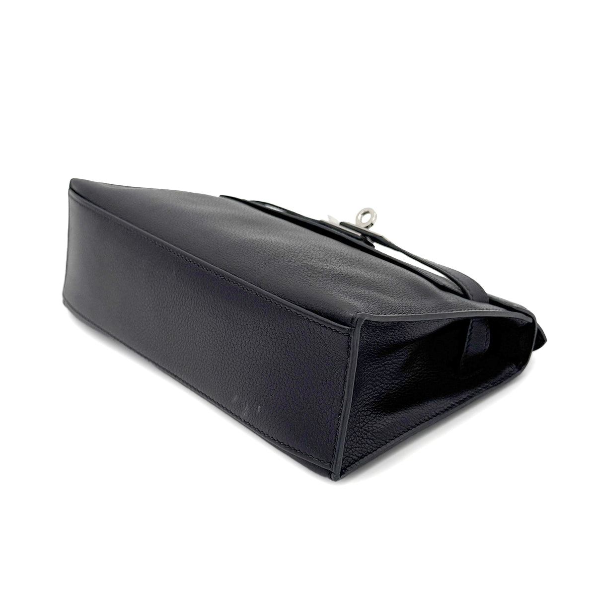 HERMES KELLY POCHETTE SELLIER BLACK EVERGRAIN HAND BAG □H SHW 90267766