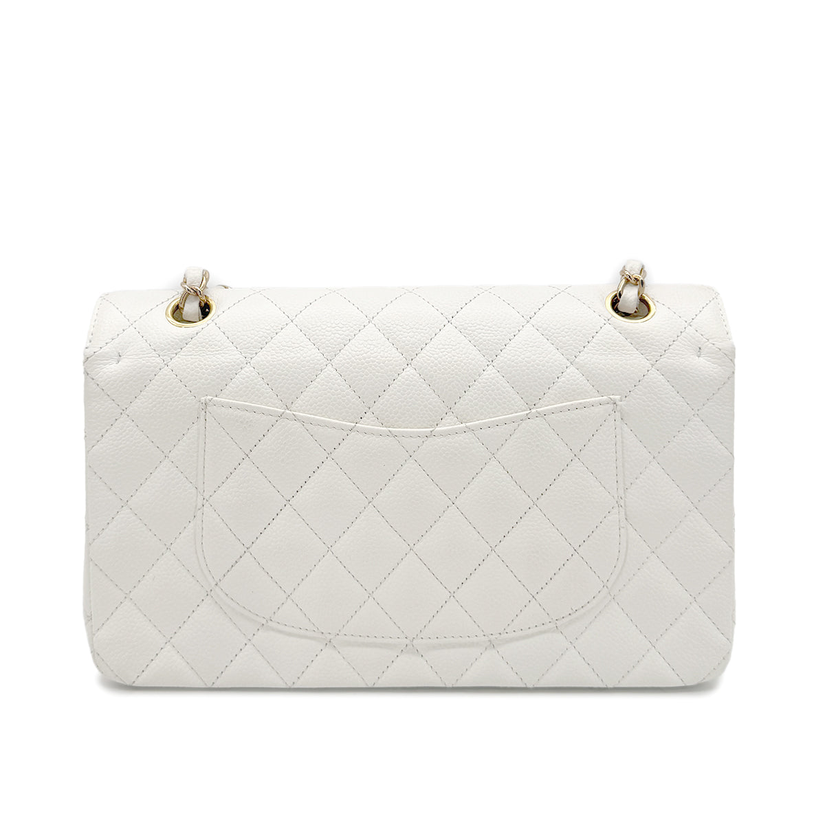 CHANEL VINTAGE CLASSIC FLAP MEDIUM CHAIN SHOULDER BAG WHITE CAVIAR SKIN 90267769