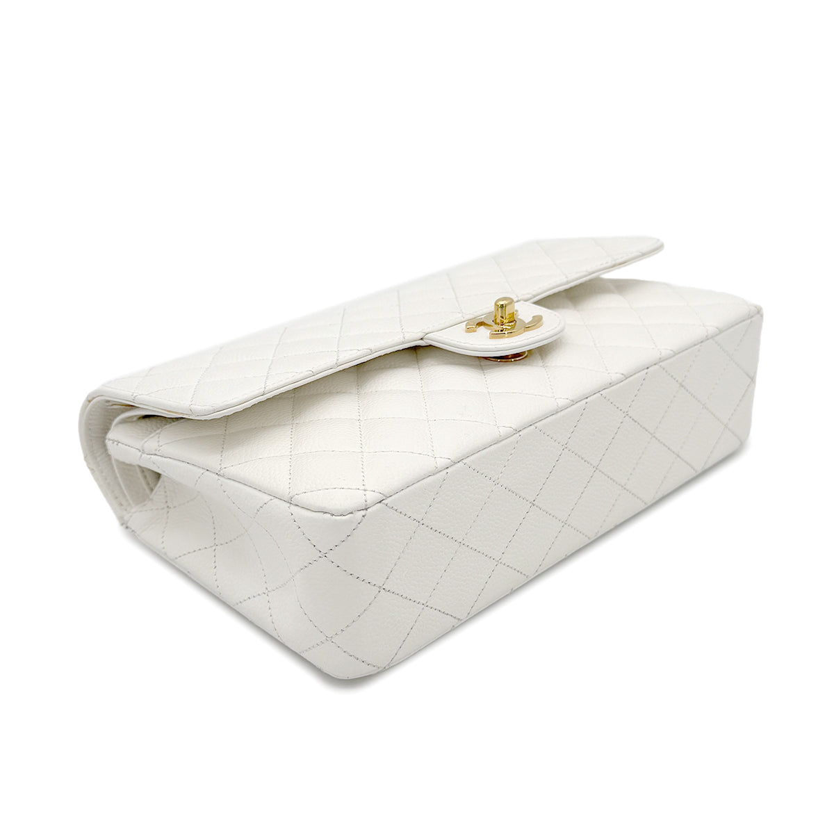 CHANEL VINTAGE CLASSIC FLAP MEDIUM CHAIN SHOULDER BAG WHITE CAVIAR SKIN 90267769