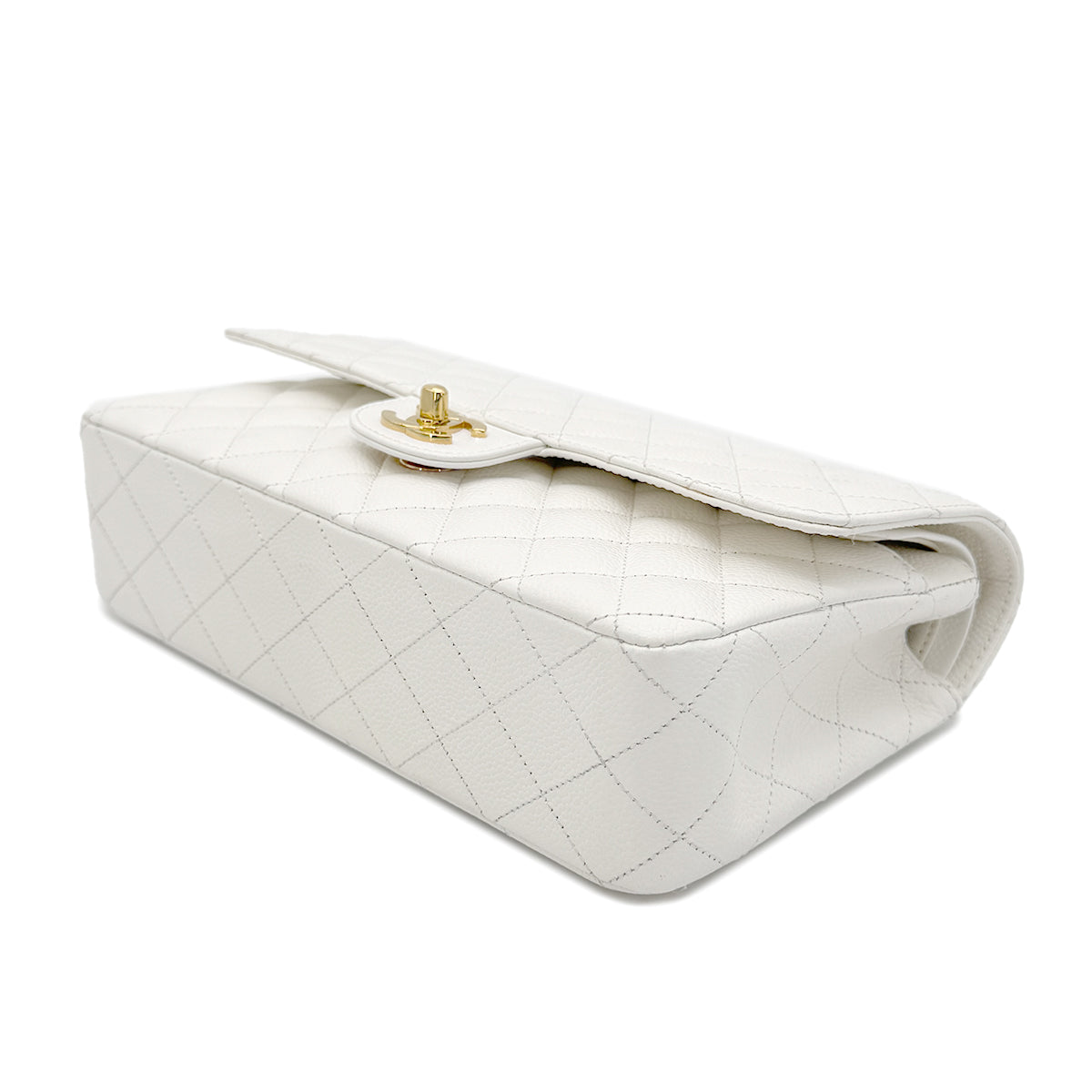 CHANEL VINTAGE CLASSIC FLAP MEDIUM CHAIN SHOULDER BAG WHITE CAVIAR SKIN 90267769