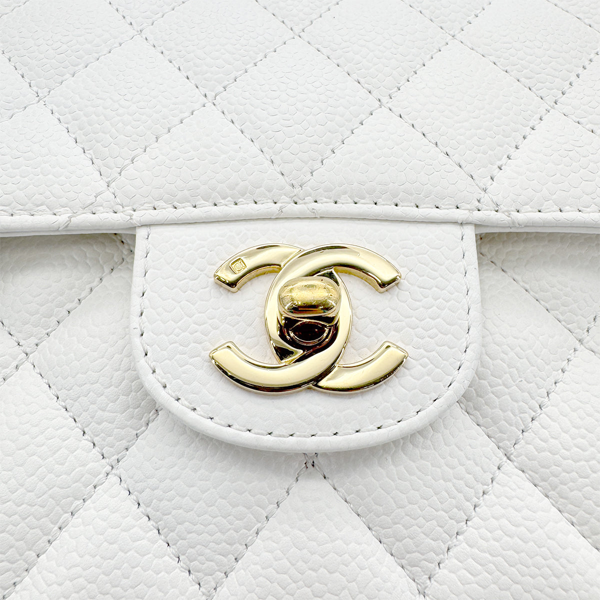 CHANEL VINTAGE CLASSIC FLAP MEDIUM CHAIN SHOULDER BAG WHITE CAVIAR SKIN 90267769