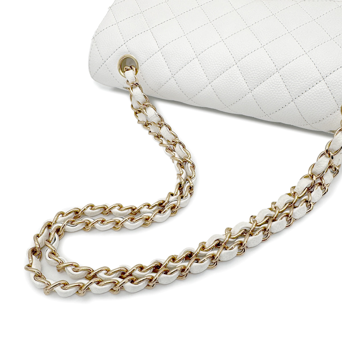 CHANEL VINTAGE CLASSIC FLAP MEDIUM CHAIN SHOULDER BAG WHITE CAVIAR SKIN 90267769
