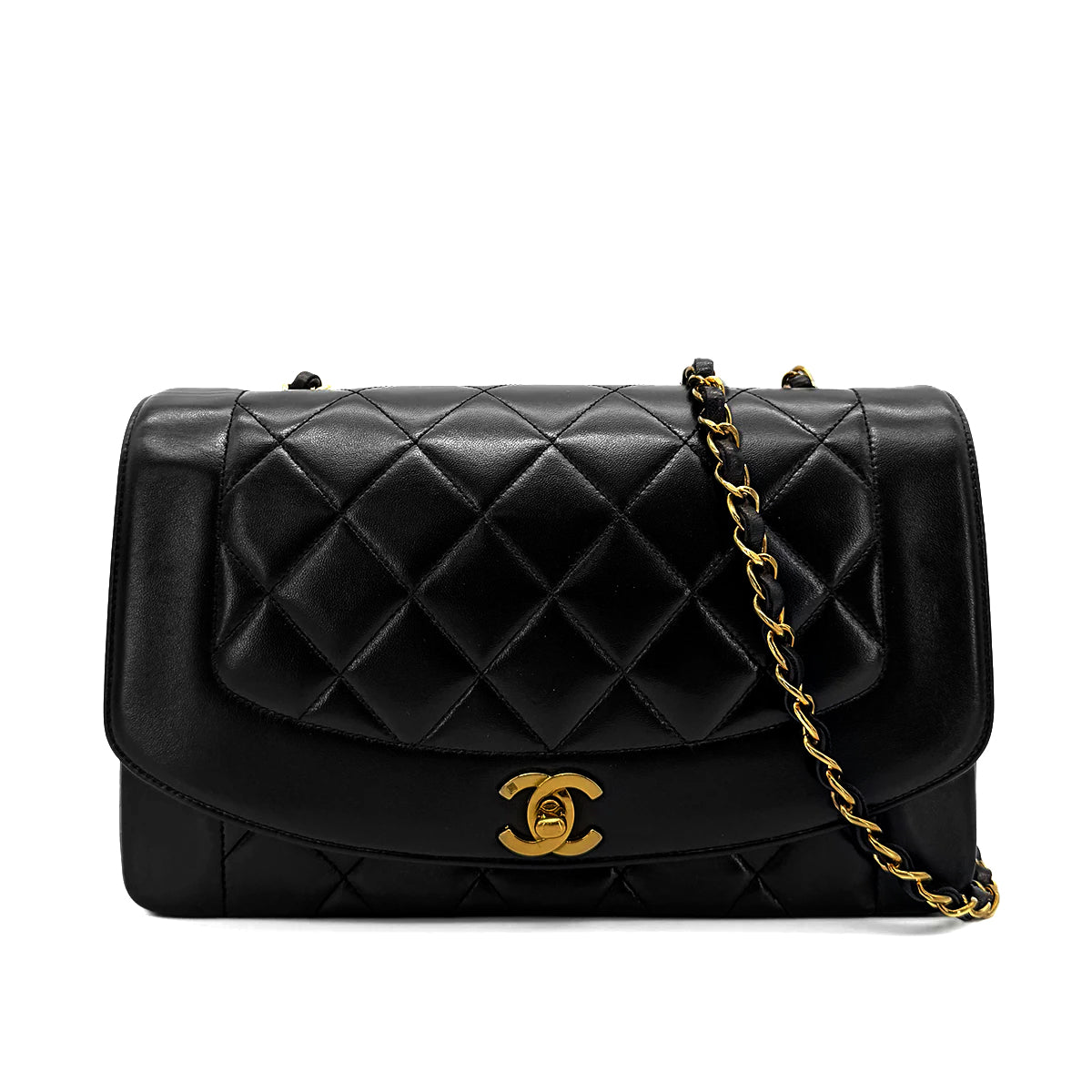 CHANEL VINTAGE DIANA MEDIUM CHAIN SHOULDER BAG BLACK LAMB SKIN 90267771
