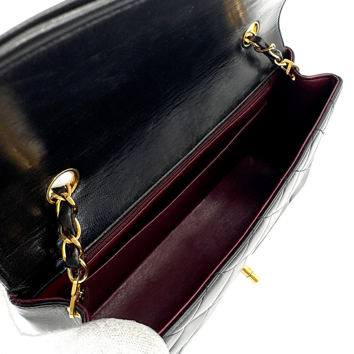 CHANEL VINTAGE DIANA MEDIUM CHAIN SHOULDER BAG BLACK LAMB SKIN 90267771