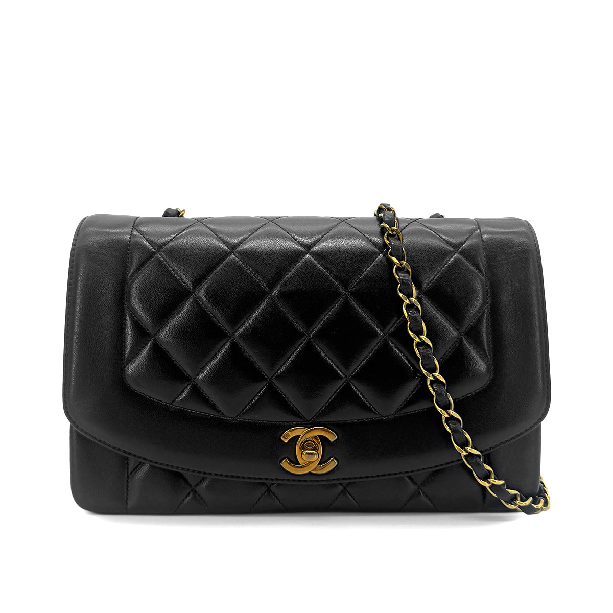 CHANEL VINTAGE DIANA MEDIUM CHAIN SHOULDER BAG BLACK LAMB SKIN 90267772