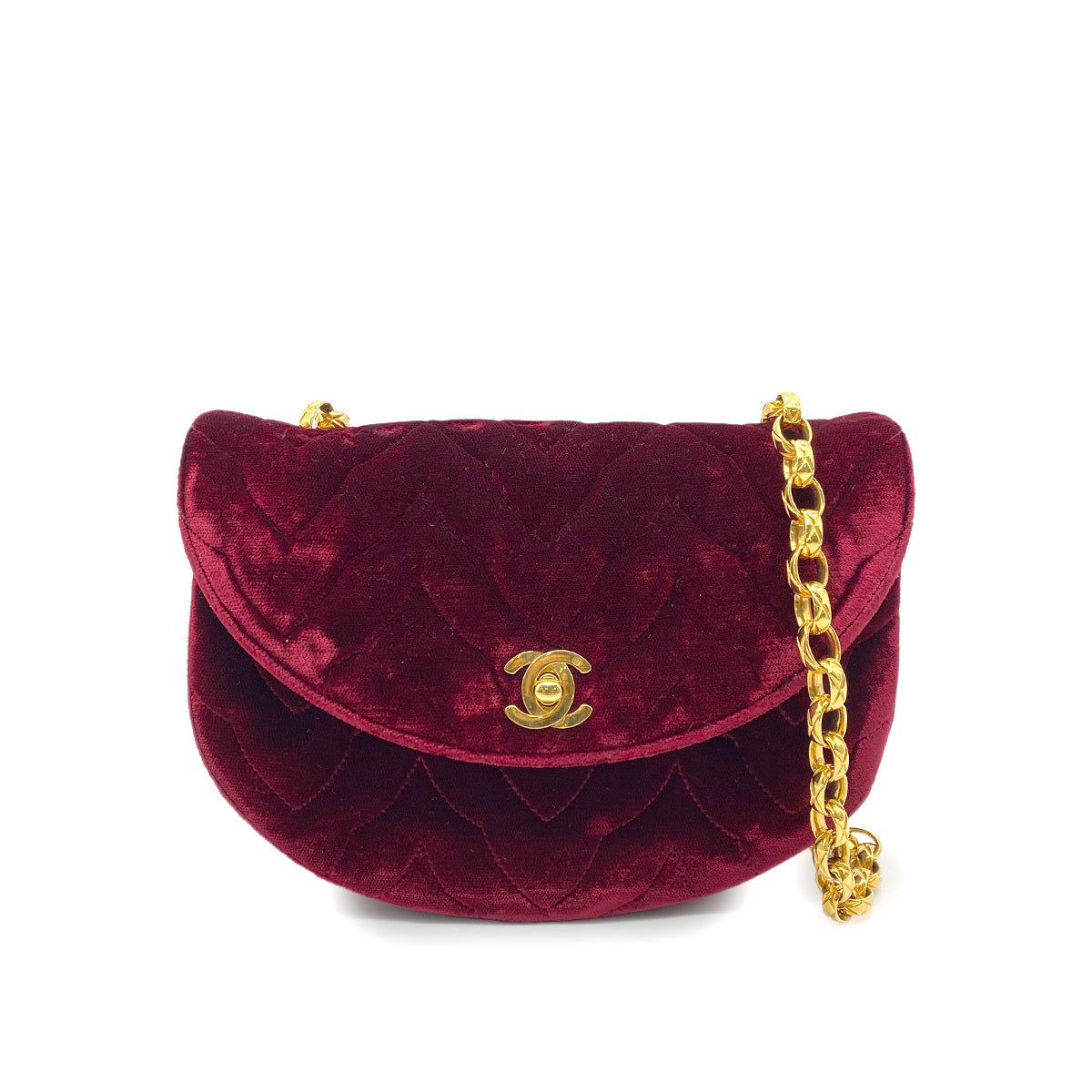 CHANEL VINTAGE MATELASSE BIJOU CHAIN SHOULDER BAG RED VELOR 90267779