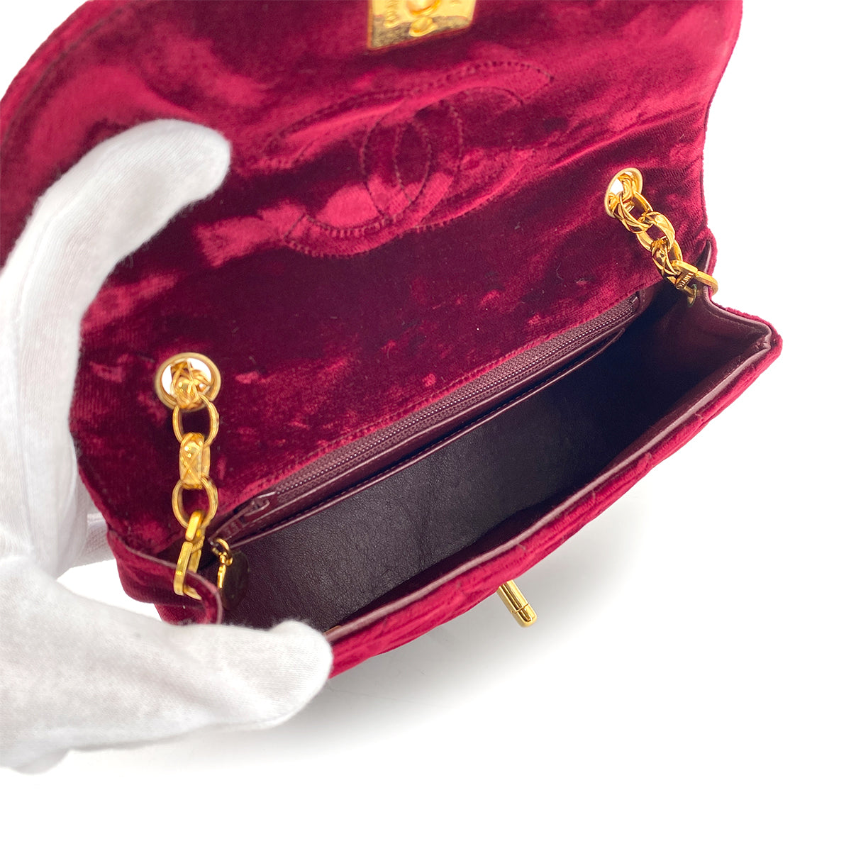 CHANEL VINTAGE MATELASSE BIJOU CHAIN SHOULDER BAG RED VELOR 90267779