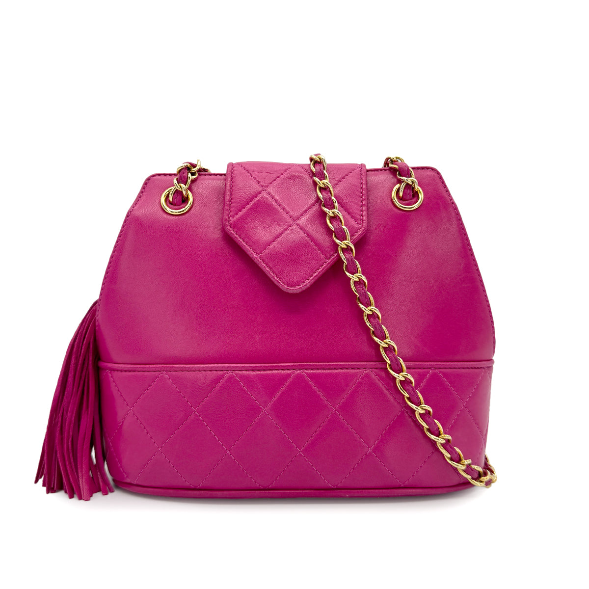 CHANEL VINTAGE MATELASSE FRINGE CHAIN SHOULDER BAG PINK LAMB SKIN 90267780