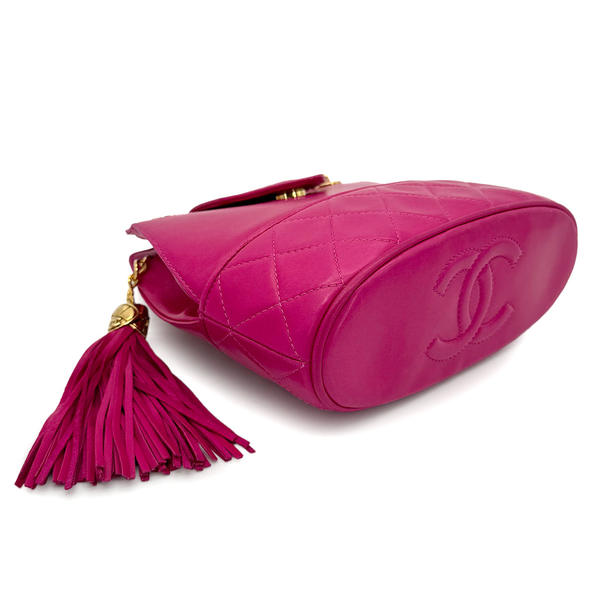 CHANEL VINTAGE MATELASSE FRINGE CHAIN SHOULDER BAG PINK LAMB SKIN 90267780