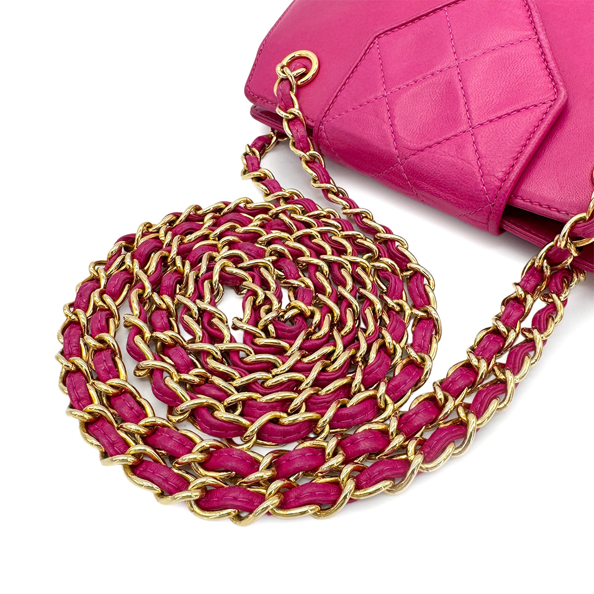 CHANEL VINTAGE MATELASSE FRINGE CHAIN SHOULDER BAG PINK LAMB SKIN 90267780