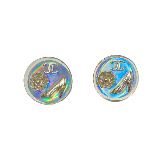 CHANEL VINTAGE ICON EARRINGS ROUND CLEAR ACCESSORY 97P 90267789