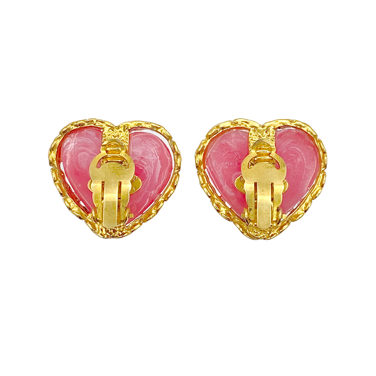 CHANEL VINTAGE EARRINGS HEART STONE PINK ACCESSORY 28 90267794