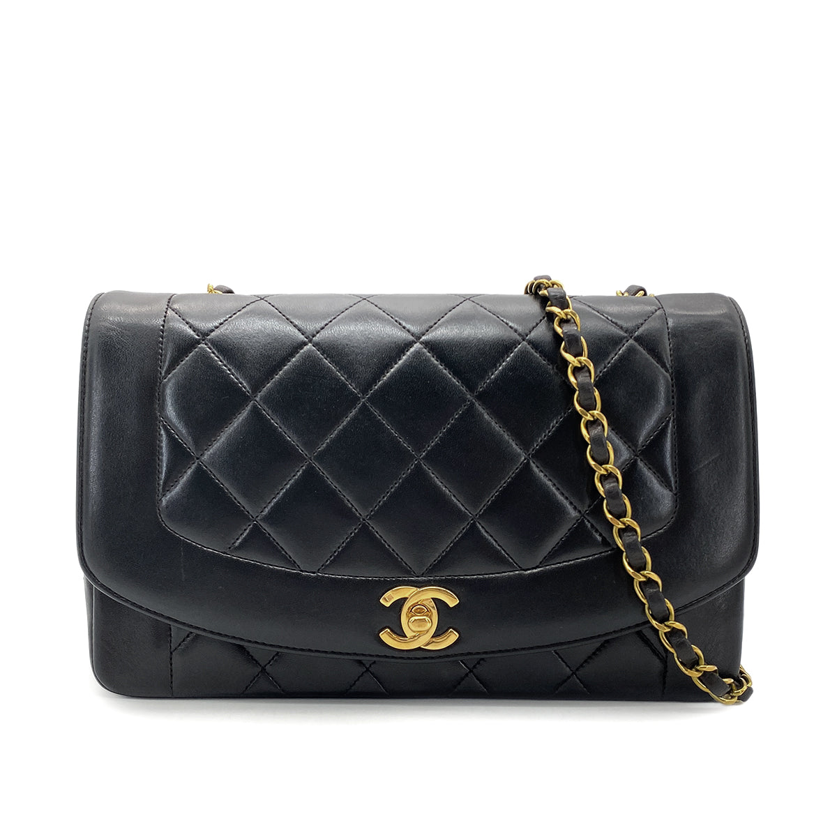CHANEL VINTAGE DIANA MEDIUM CHAIN SHOULDER BAG BLACK LAMB SKIN 90268069