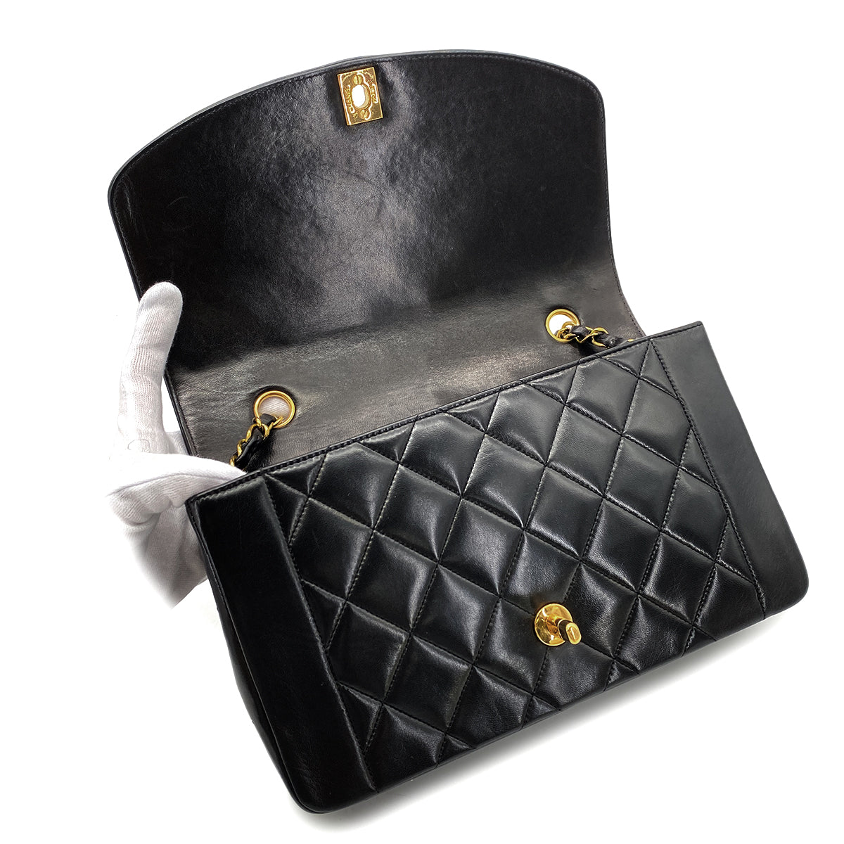 CHANEL VINTAGE DIANA MEDIUM CHAIN SHOULDER BAG BLACK LAMB SKIN 90268069