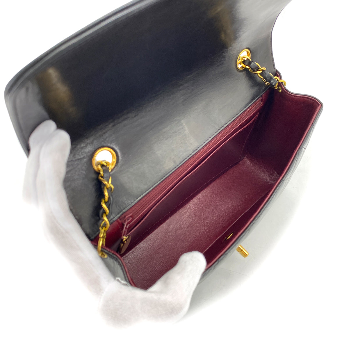 CHANEL VINTAGE DIANA MEDIUM CHAIN SHOULDER BAG BLACK LAMB SKIN 90268069