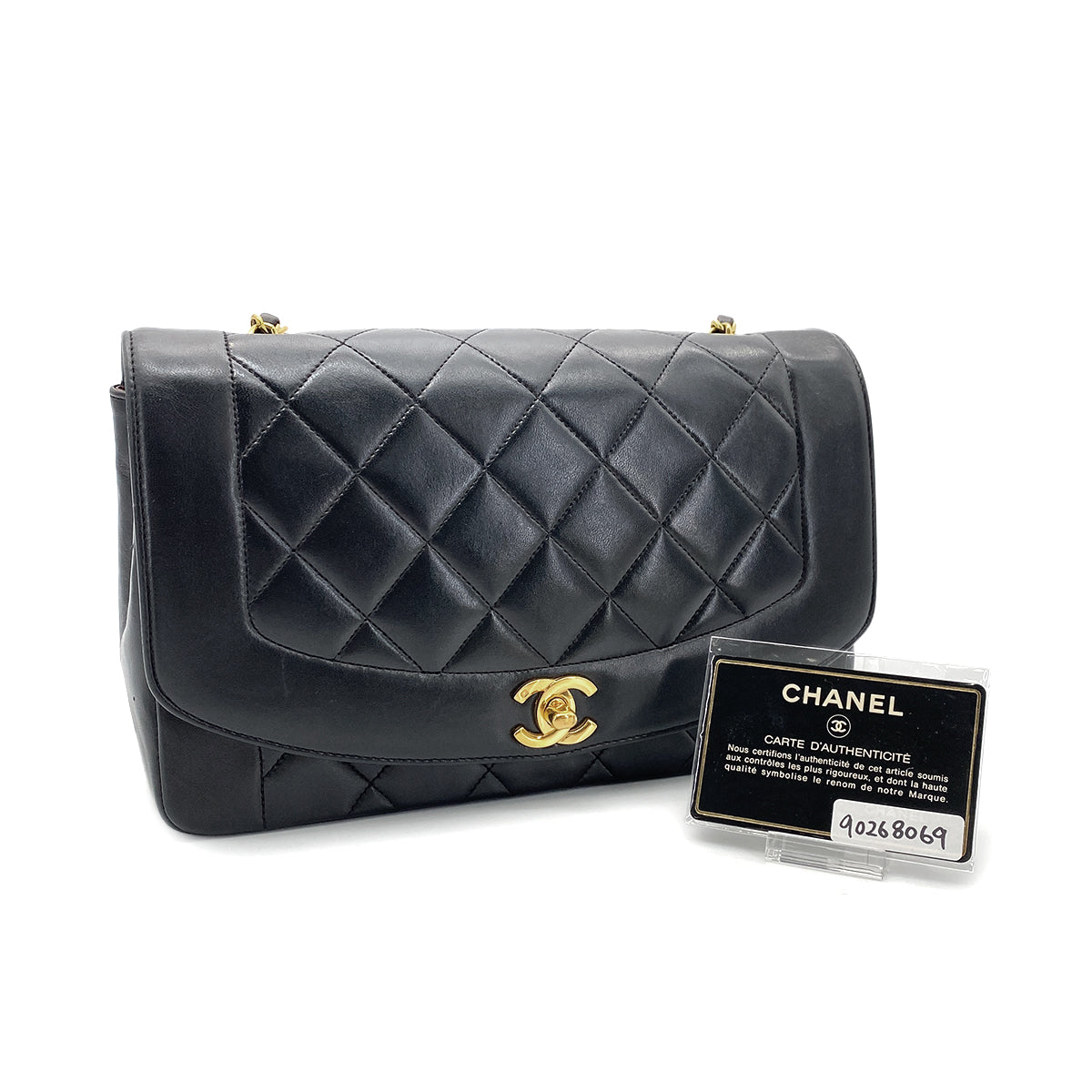 CHANEL VINTAGE DIANA MEDIUM CHAIN SHOULDER BAG BLACK LAMB SKIN 90268069