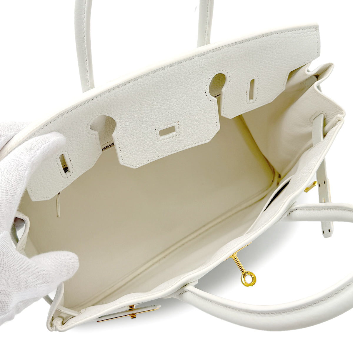 HERMES BIRKIN 30 WHITE TAURILLON CLEMENCE HAND BAG T GHW 90268071
