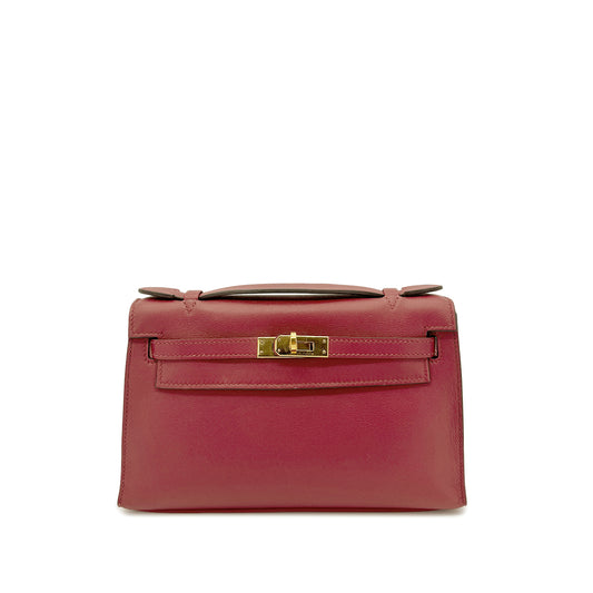 HERMES KELLY POCHETTE SELLIER ROUGE GRENAT SWIFT HAND BAG X GHW 90268076