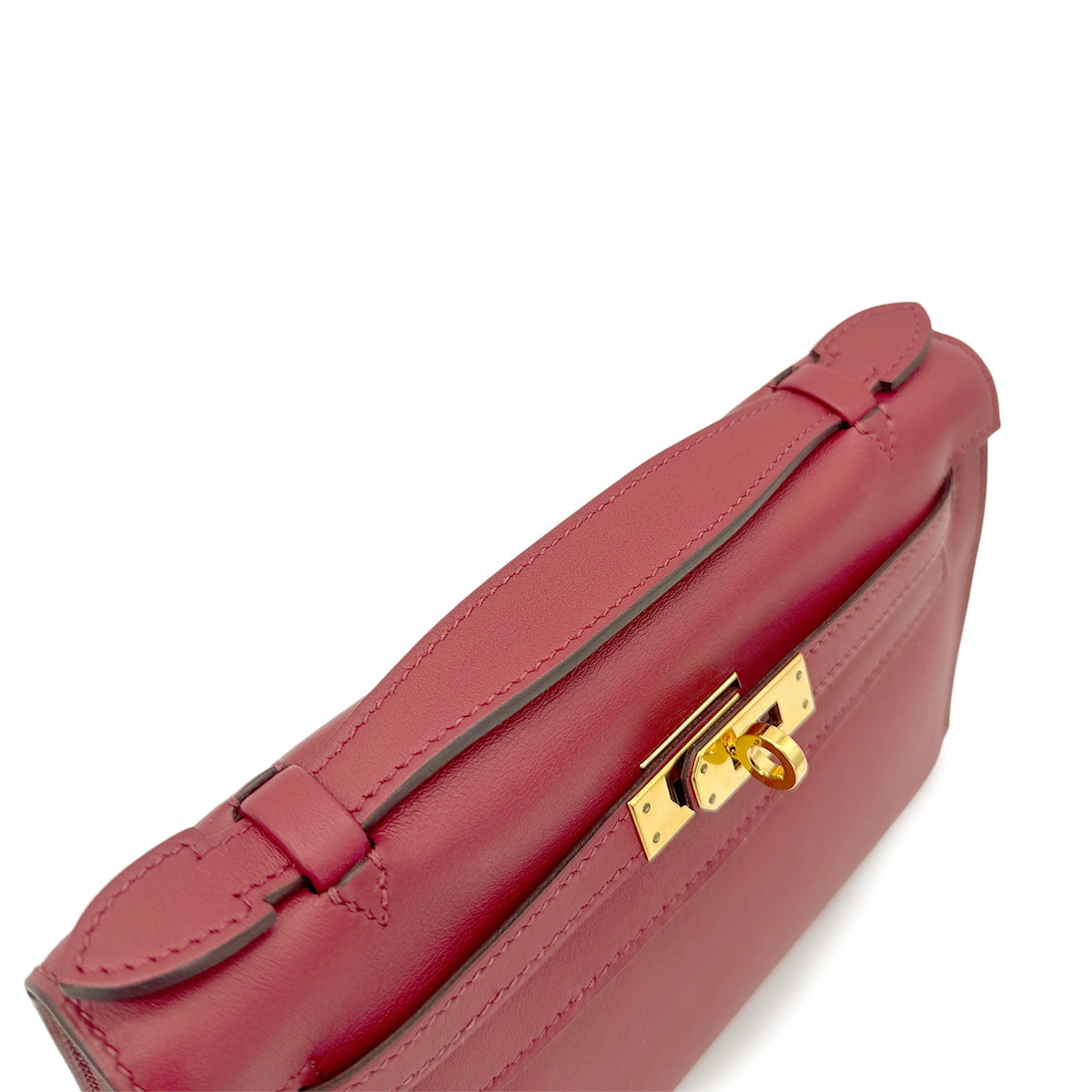 HERMES KELLY POCHETTE SELLIER ROUGE GRENAT SWIFT HAND BAG X GHW 90268076