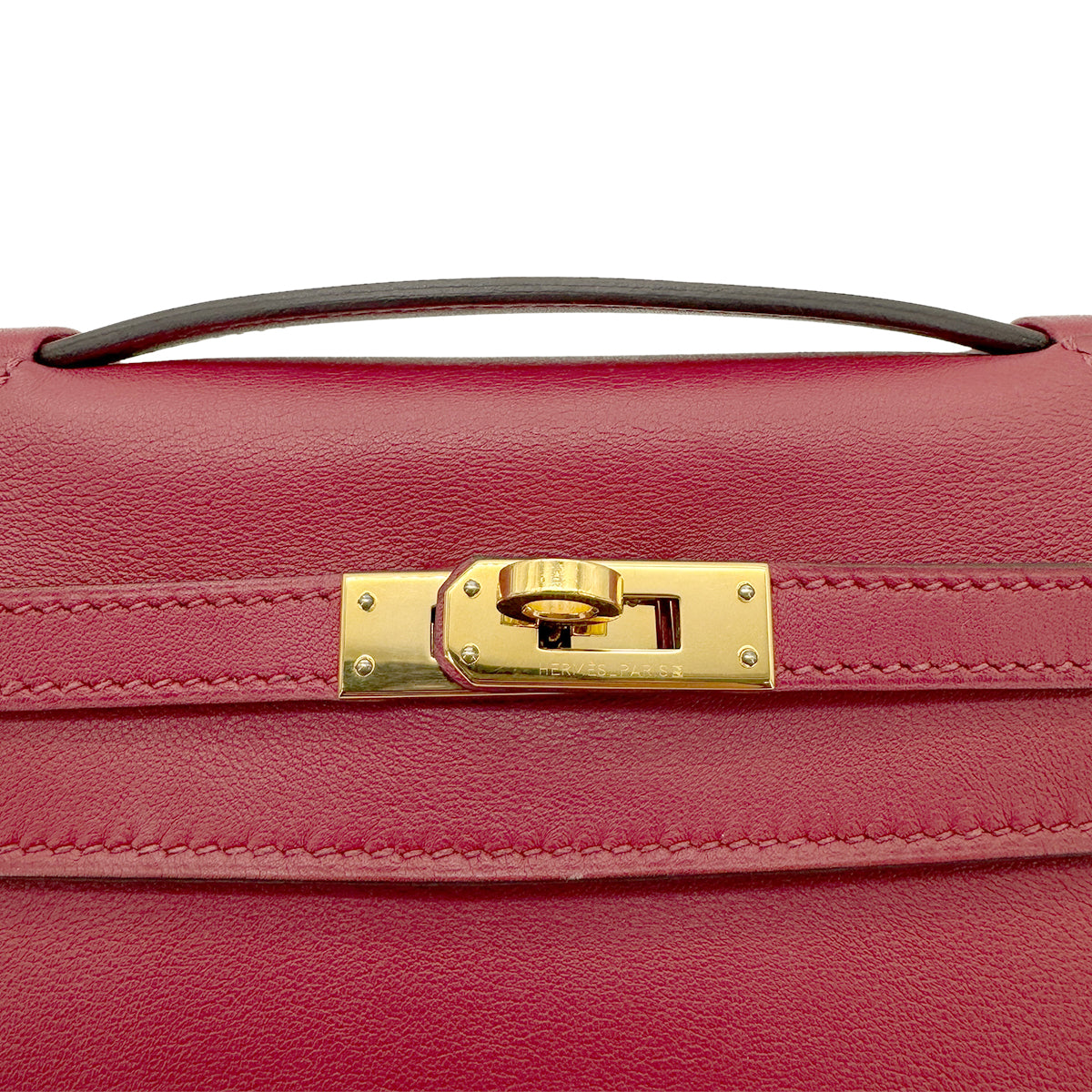 HERMES KELLY POCHETTE SELLIER ROUGE GRENAT SWIFT HAND BAG X GHW 90268076