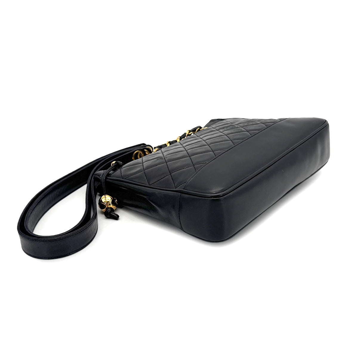 CHANEL VINTAGE MATELASSE COCO BALL CHAIN SHOULDER BAG BLACK LAMB SKIN 90268080