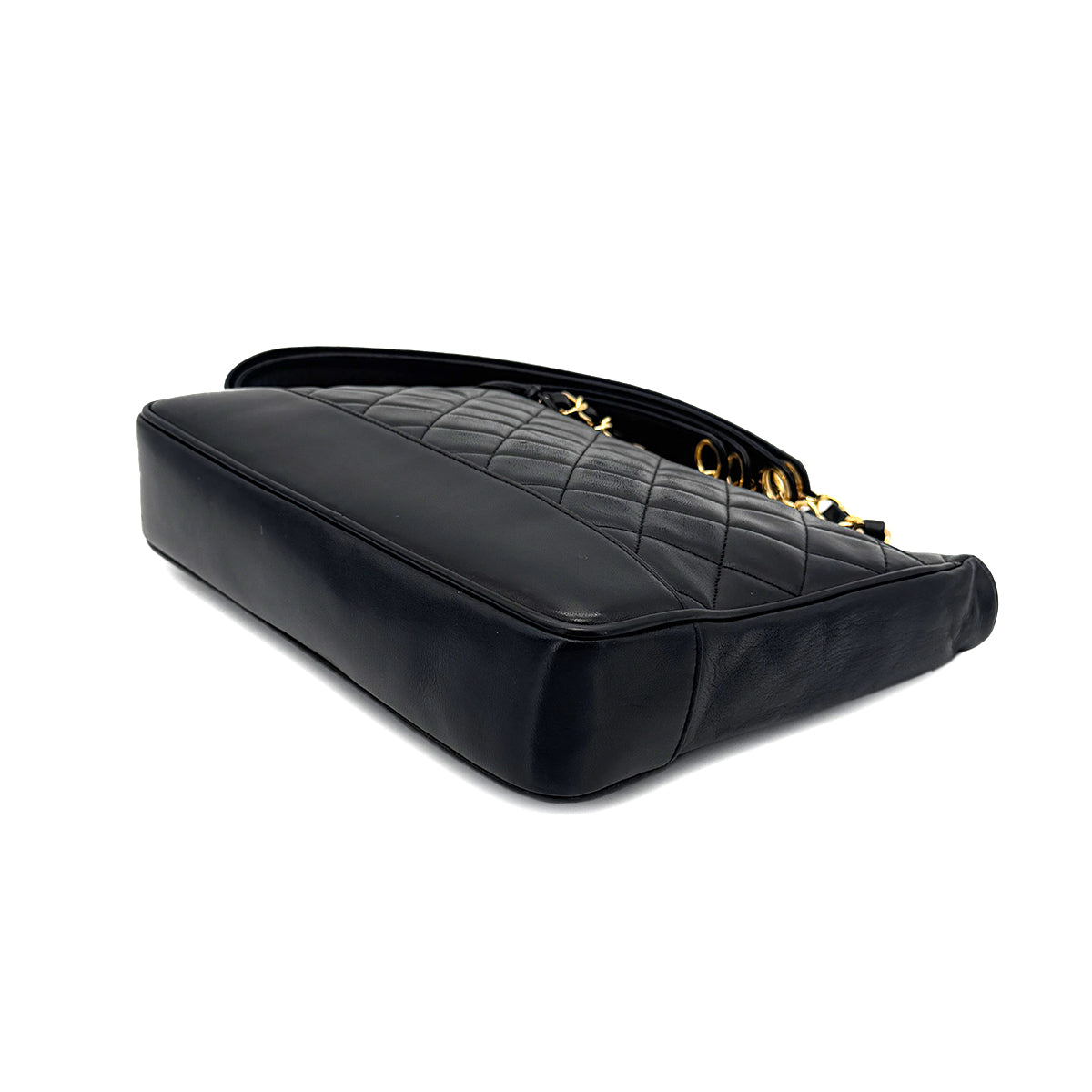 CHANEL VINTAGE MATELASSE COCO BALL CHAIN SHOULDER BAG BLACK LAMB SKIN 90268080