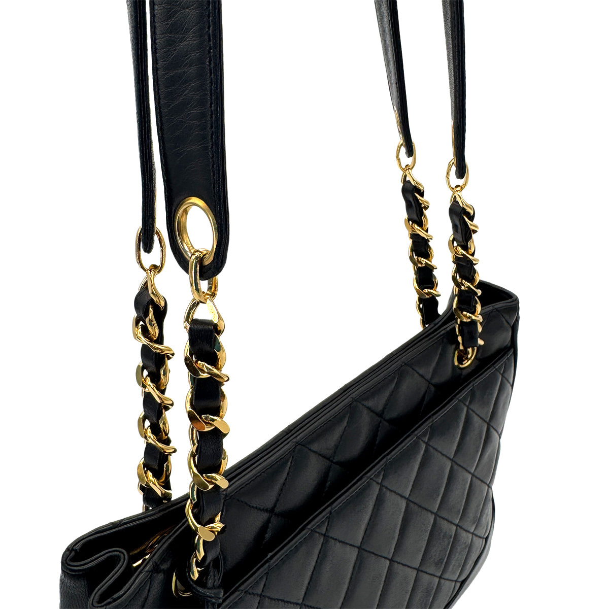 CHANEL VINTAGE MATELASSE COCO BALL CHAIN SHOULDER BAG BLACK LAMB SKIN 90268080