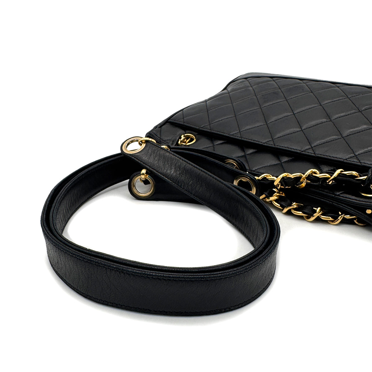 CHANEL VINTAGE MATELASSE COCO BALL CHAIN SHOULDER BAG BLACK LAMB SKIN 90268080