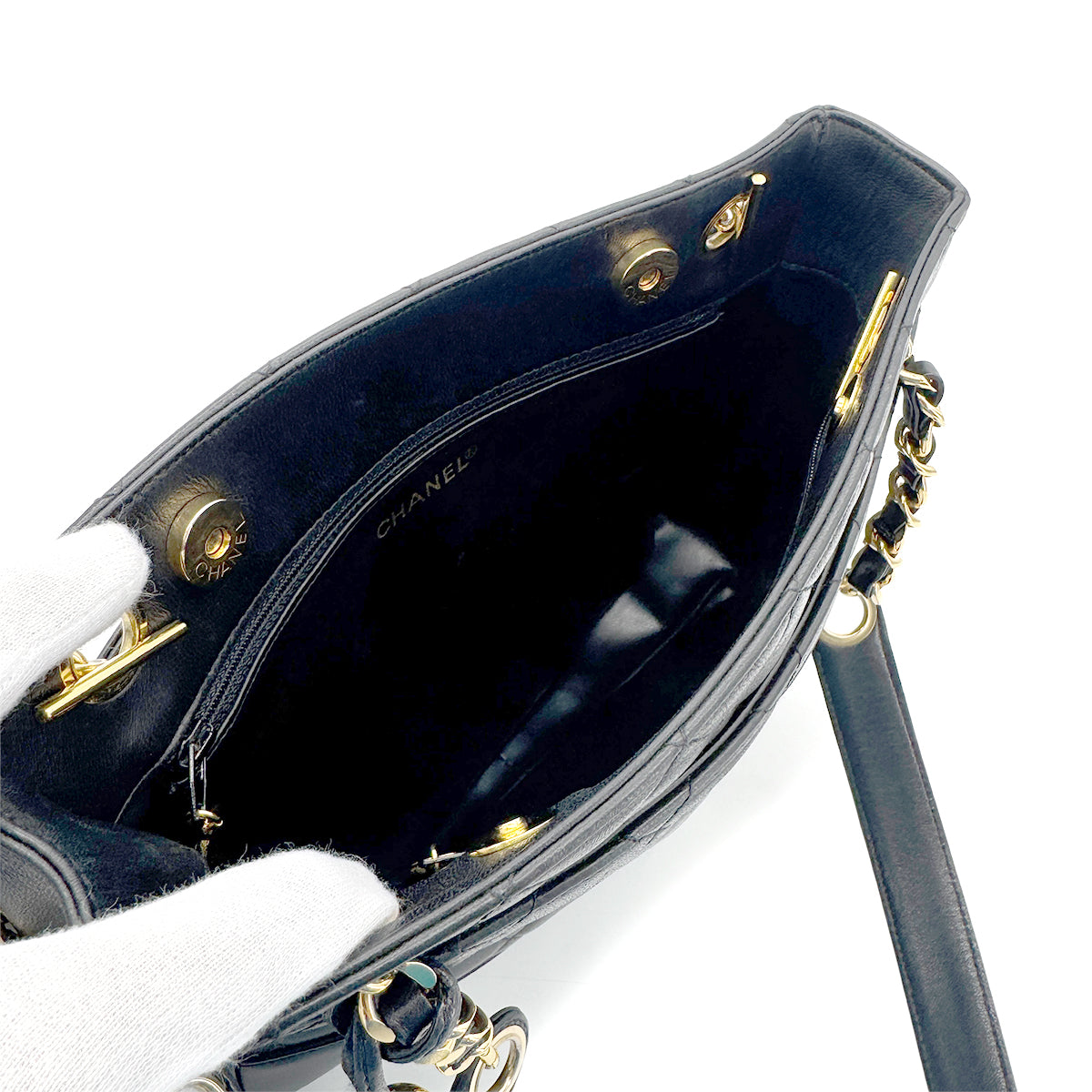 CHANEL VINTAGE MATELASSE COCO BALL CHAIN SHOULDER BAG BLACK LAMB SKIN 90268080