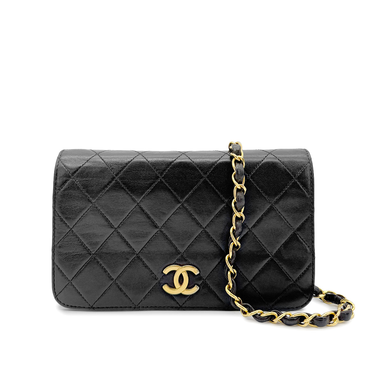 CHANEL VINTAGE FULL FLAP CHAIN SHOULDER BAG BLACK LAMB SKIN 90268082