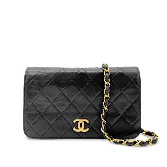 CHANEL VINTAGE FULL FLAP CHAIN SHOULDER BAG BLACK LAMB SKIN 90268082