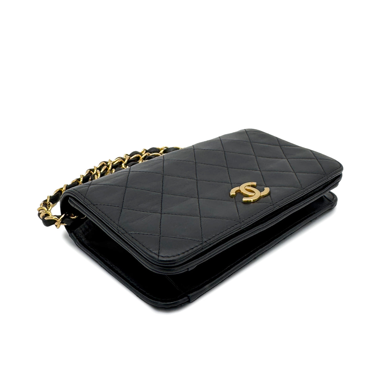CHANEL VINTAGE FULL FLAP CHAIN SHOULDER BAG BLACK LAMB SKIN 90268082