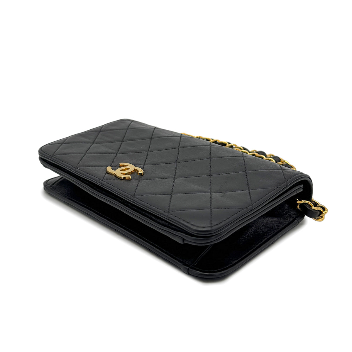 CHANEL VINTAGE FULL FLAP CHAIN SHOULDER BAG BLACK LAMB SKIN 90268082