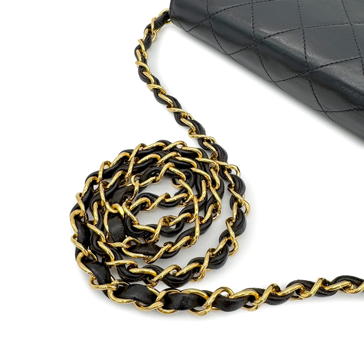 CHANEL VINTAGE FULL FLAP CHAIN SHOULDER BAG BLACK LAMB SKIN 90268082