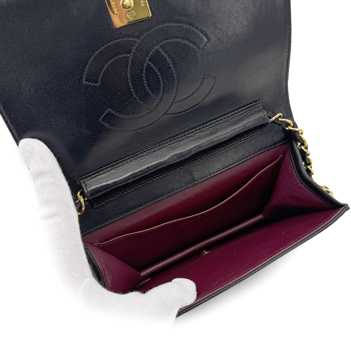 CHANEL VINTAGE FULL FLAP CHAIN SHOULDER BAG BLACK LAMB SKIN 90268082