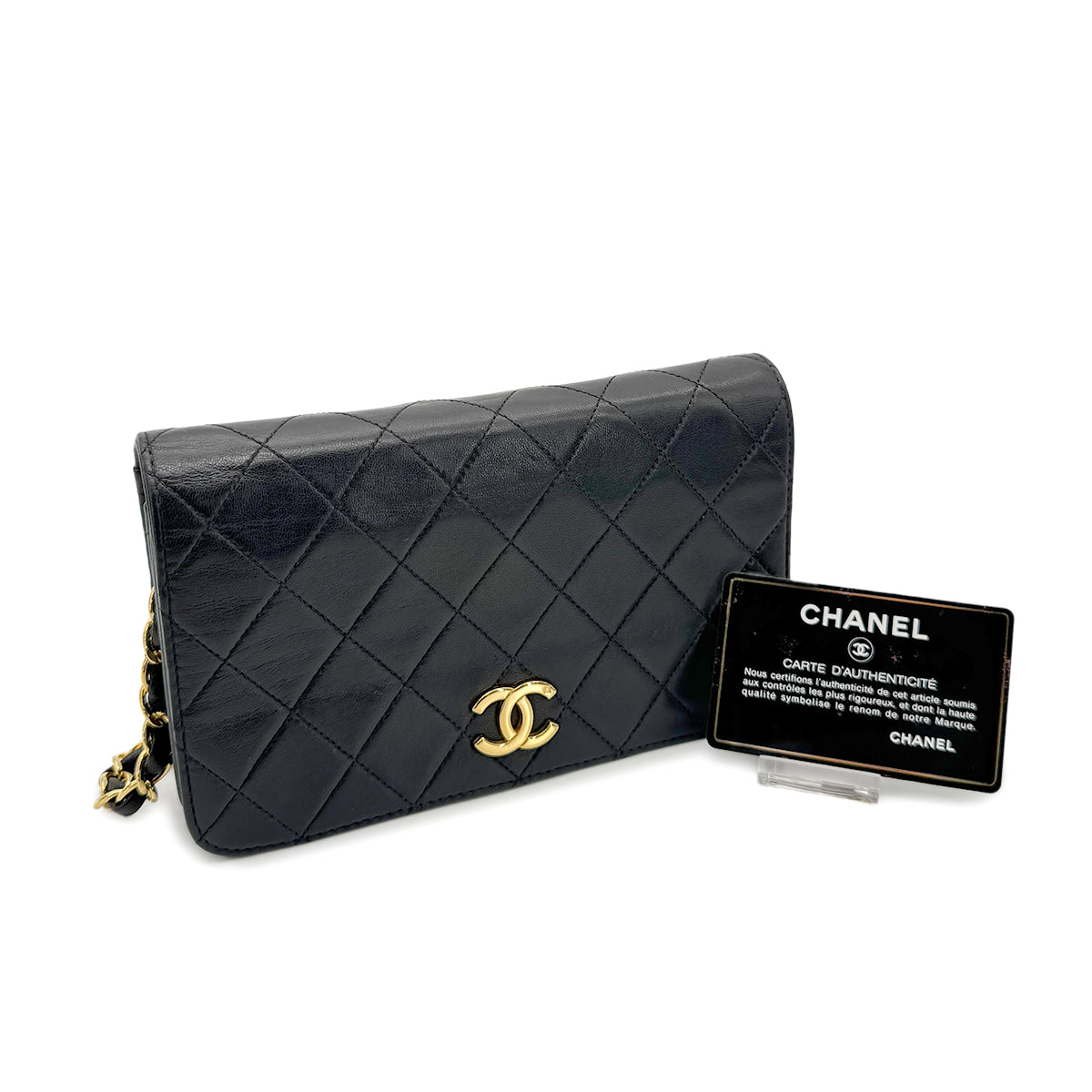 CHANEL VINTAGE FULL FLAP CHAIN SHOULDER BAG BLACK LAMB SKIN 90268082