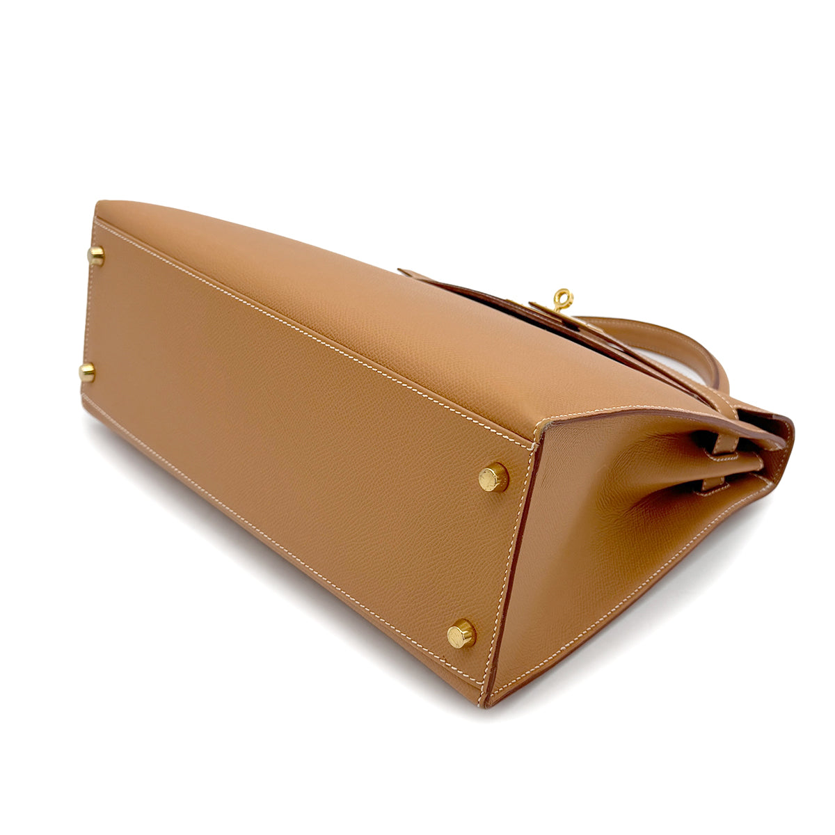 HERMES KELLY 32 SELLIER NATURAL COUCHVEL HAND SHOULDER BAG □C GHW 90268083