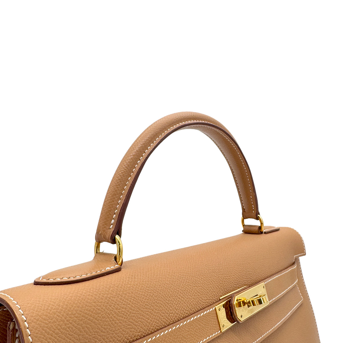 HERMES KELLY 32 SELLIER NATURAL COUCHVEL HAND SHOULDER BAG □C GHW 90268083