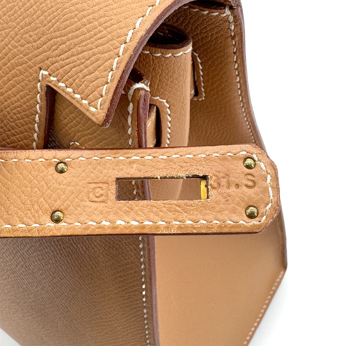 HERMES KELLY 32 SELLIER NATURAL COUCHVEL HAND SHOULDER BAG □C GHW 90268083