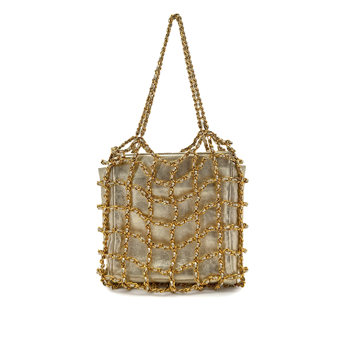 CHANEL VINTAGE CHAIN HAND BAG GOLD LAMB SKIN 90268085