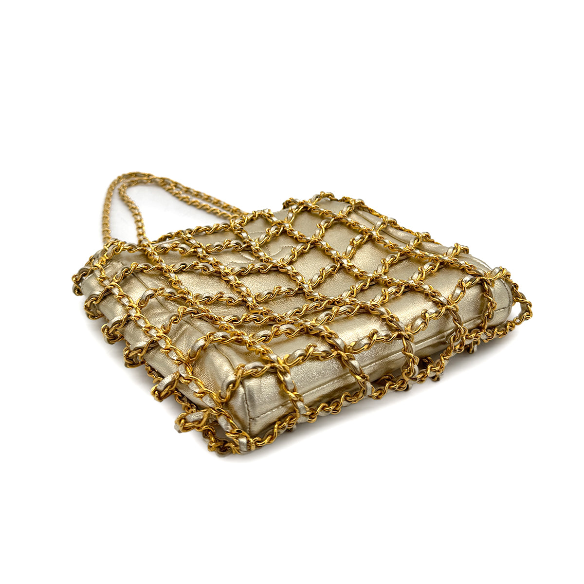 CHANEL VINTAGE CHAIN HAND BAG GOLD LAMB SKIN 90268085