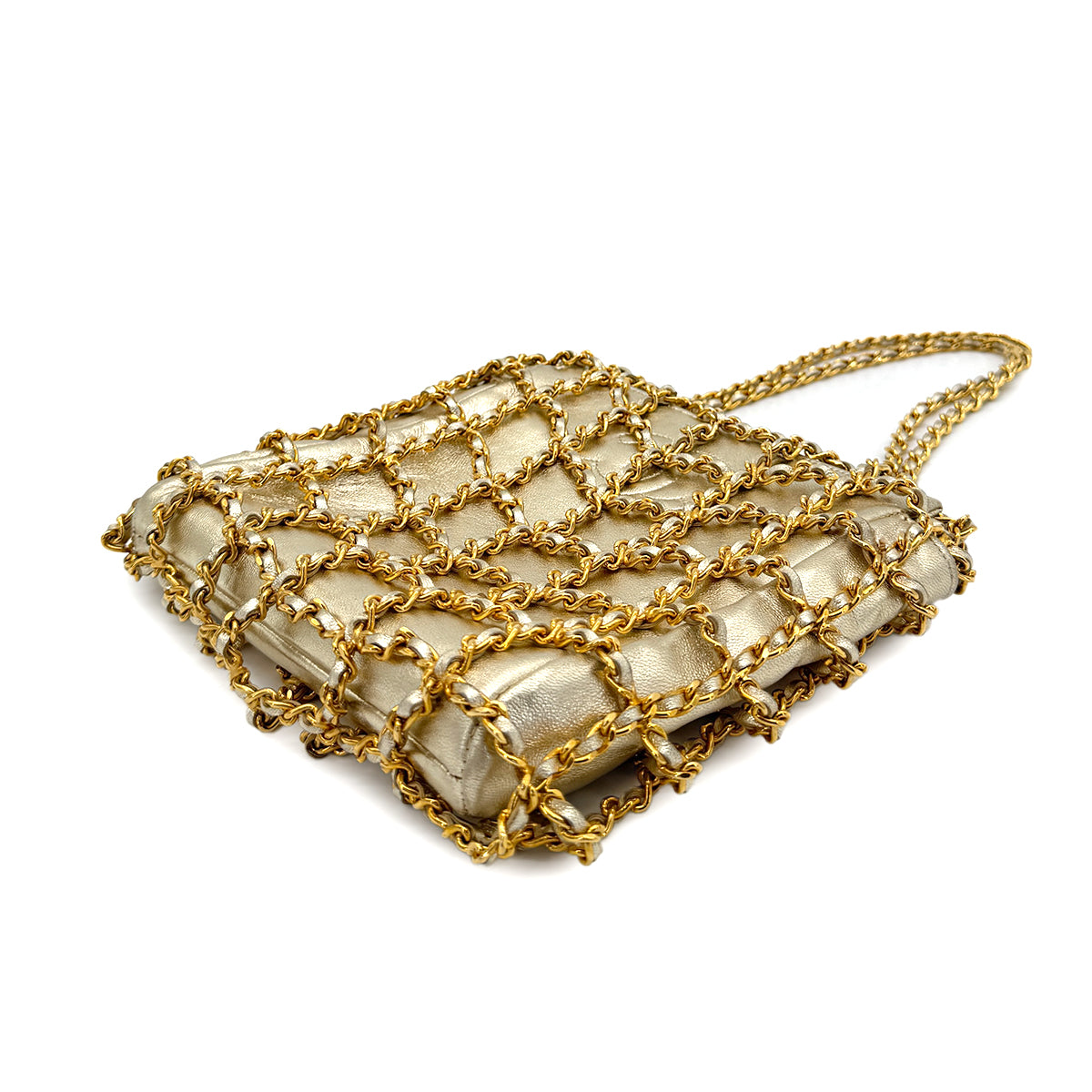 CHANEL VINTAGE CHAIN HAND BAG GOLD LAMB SKIN 90268085