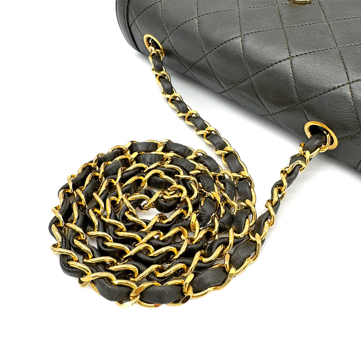 CHANEL VINTAGE MATELASSE CHAIN SHOULDER BAG KAHKI LAMB SKIN 90268184