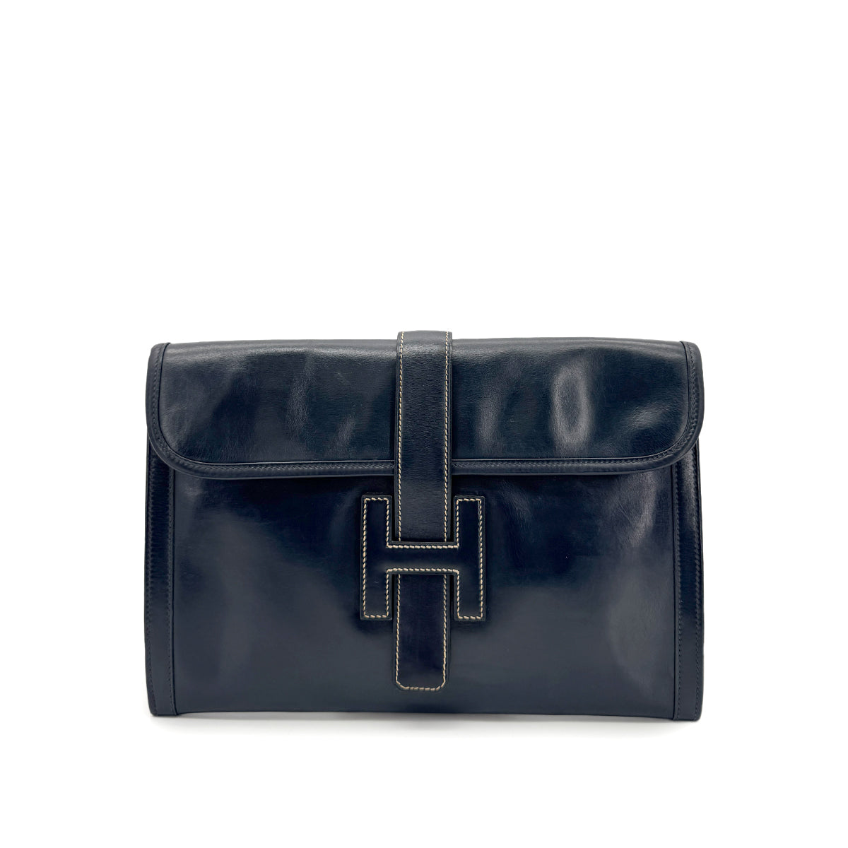 HERMES JIGE CLUTCH BAG BLUE INDIGO BOXCALF 〇J 90268186