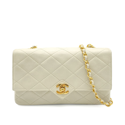 CHANEL VINTAGE MATELASSE CHAIN SHOULDER BAG BEIGE LAMB SKIN 90268188