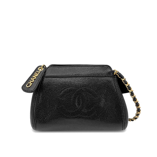 CHANEL VINTAGE CHAIN SHOULDER BAG BLACK CAVIAR SKIN 90268192
